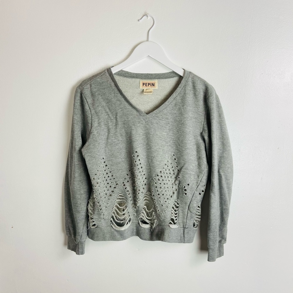 Pepin Distressed Cropped Pullover Sweatshirt